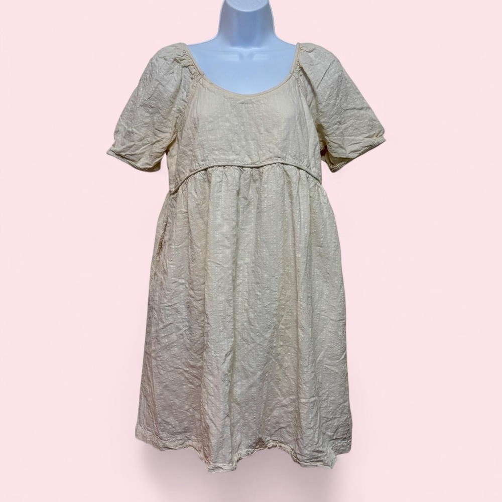 Hatch Cream Short Puff-Sleeve Babydoll Mini Dress Size 2